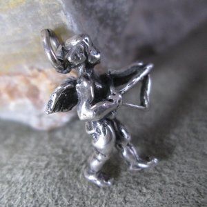 Sterling Silver Bracelet Charm  CUPID & Bow Cherub